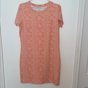 Southern Tide Amelia Coral Peach Hibiscus Print Performance Crewneck Dress Sz M